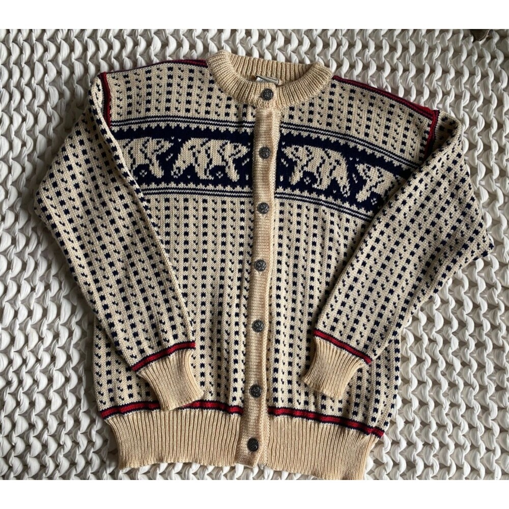 Vintage L.L.Bean Norwegian Wool Cardigan Polar Bear Nordic Sweater Men's 42L